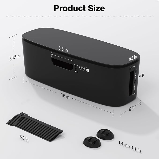 Cable Management Box - Large Cord Organizer Box to Hide Power Strip & Under Desk, TV Computer Wires Cable Organizer Box with Baby Proofs, Desk Cord Organizer for Home/Office - Black