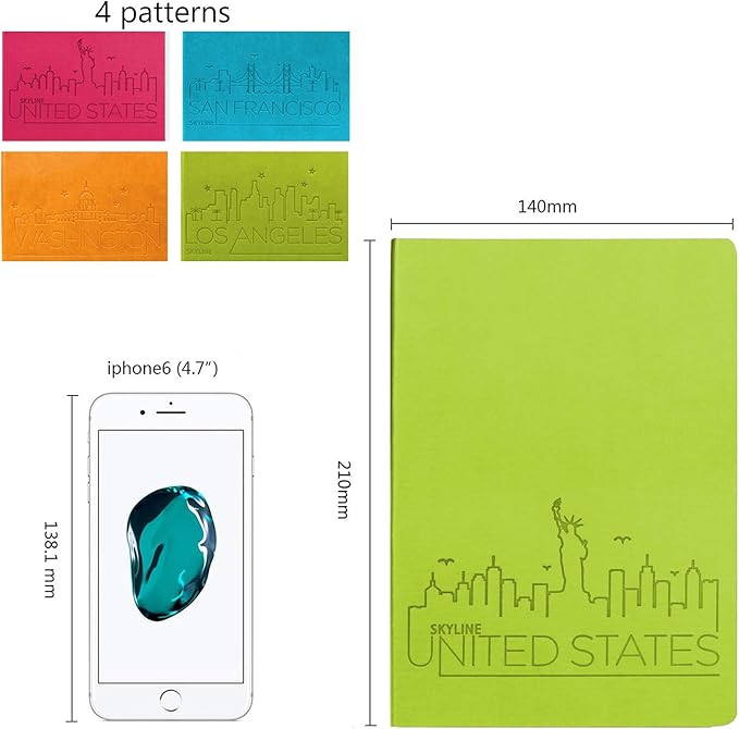 SINOBAND Colorful PU Leather Notebook, Travel Journal Set, Writing Diary Subject Notebooks Journals for Traveler, Kids, Students and Office, Lined Paper, 128 Pages, Pack of 4, Random Colors