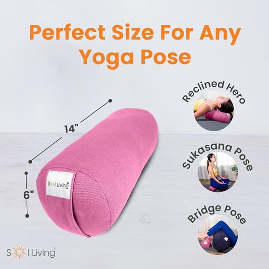 Sol Living Yoga Bolster Pillow for Restorative Meditation - 100% Cotton Cylindrical Cushion with Washable Cover for Balance Support in Asana Poses