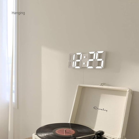 mooas 3D Pure Slim M LED Clock, Multi-Function LED Digital Clock (Calendar, Alarm, Temperature) (11.8" Slim M White Wall Clock with Remote Control)