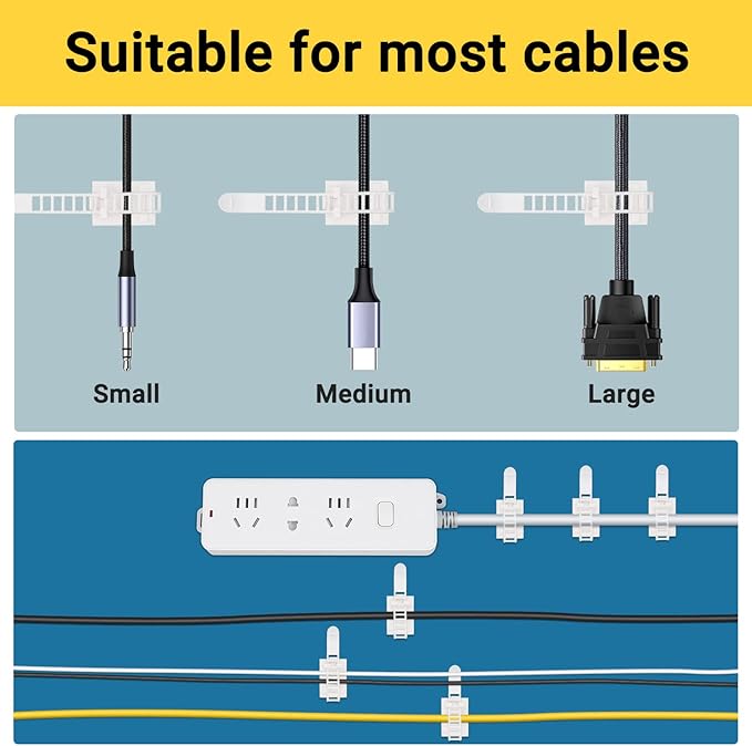 Segarty Cable Clips White, 100 PCS Small Self Adhesive Wire Ties Holder Adjustable Cords Organizer Clamps Ideal Cord Management for Hanging Tidying Wires for PC Desk Car Wall Office Home Outdoors