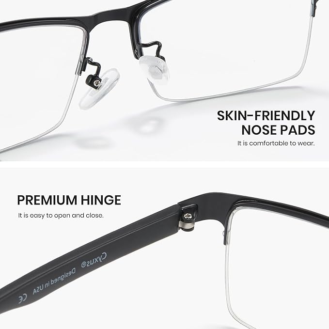 Cyxus Blue Light Glasses for Men Semi Rim Glasses Crystal Lens Rimless Computer UV Blocking Gaming Eyeglasses