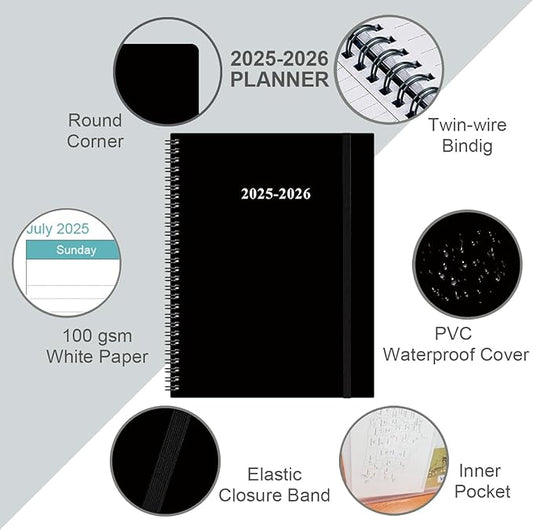 2025-2026 Planner - 17 Months Weekly & Monthly Planner from August 2025 - December 2026, Academic Planner 2025-2026 with Elastic Closure, Inner Pocket, 8.5" x 11", Black