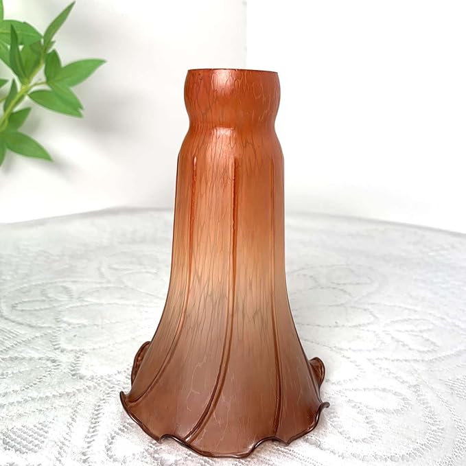 Bieye LS27 Lily Flower Blown Glass Lampshade (Orange Brown, Opening I.D. 1.26" x O.D. 1.5")