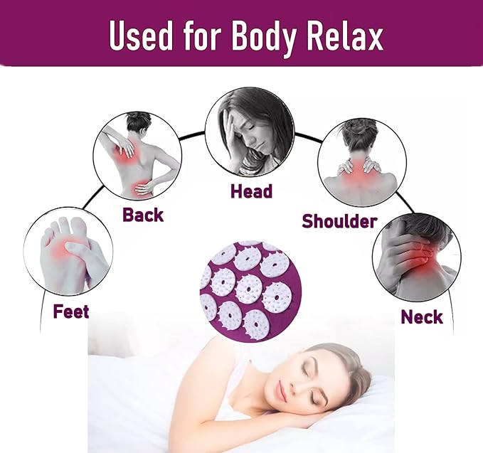 Acupressure Pillow Acupuncture Massager for Massage Neck Back Head Pain Relief, Relieves Muscle Stress Relaxation, Purple