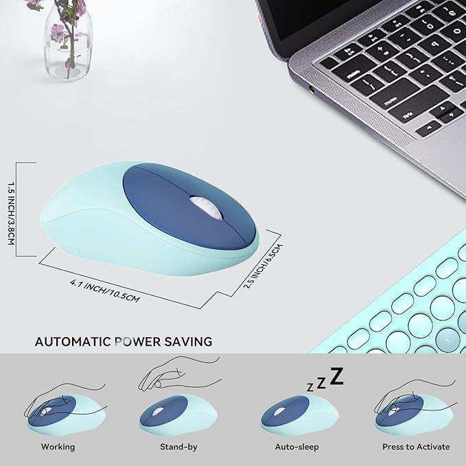 Wireless Keyboards Mouse Combos, Colorful Cute Typewriter Full-Size Retro Round Keycaps, 2.4GHz Cordless Connection Sleep Mode Office Wireless Keyboard and Mouse Set for Desktop Laptop PC Computer