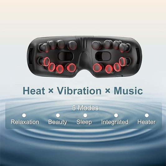 Fullicon Eye Massager with Heat & Vibration, Ultra Light Migraine Relief Products, Foldable Mask with Bluetooth Music, Face Massager with Type-C Charging, 5 Modes FSA Eligible Items Only List (Black)