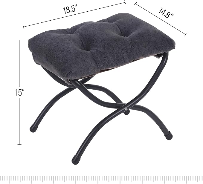 LITA Folding Upholstered Footrest Stool, Modern Small Portable Accent Ottoman with Detachable Thick Cotton Cushion Padded Sofa Stool with Metal Frame for Lazy Chair, Living Room & Bedroom