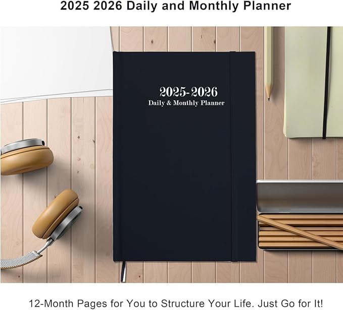 2025-2026 Daily & Monthly Planner - 2025 2026 Academic Year Planner One Page Per Day from July 2025 to June 2026, Hourly Appointment Book Perfect Organizer Daily Life, Fabric Cover, 5.8'' x 8.3'', Black