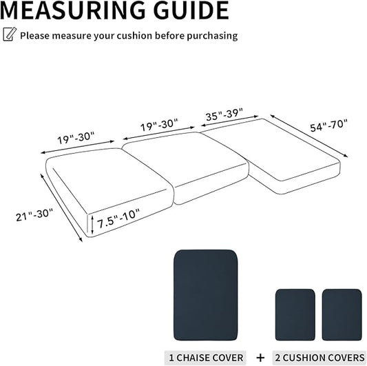 Easy-Going Stretch 3 Pieces Couch Cushion Covers for Sectional Sofa Left/Right L Shape Chaise Lounge Sofa Seat slipcover Anti-Slip Sofa Cover Soft (2 Seater + 1 Chaise, Dark Blue)
