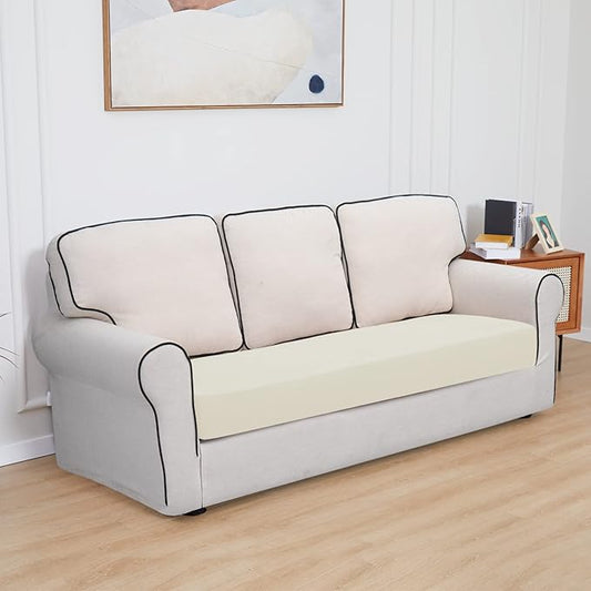 Easy-Going 100% Waterproof Oversized Sofa Seat Cushion Slipcovers Couch Cushion Cover Stretch Furniture Protector for Kids, Pets (Oversized Sofa Cushion, Ivory)