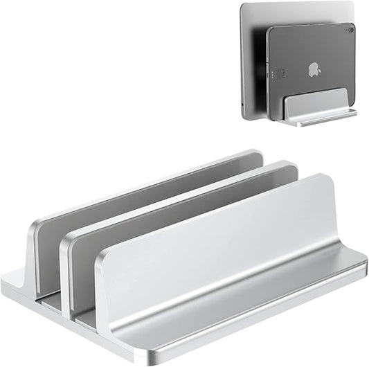 New Vertical Laptop Stand, Adjustable 2 Slot Aluminum Desktop Holde(Up to 17.3 inch), Fits All MacBook/Microsoft Surface/HP/Dell/ChromeBook/iPad and Gaming Laptops (Silver)