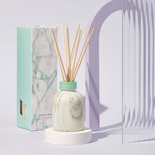 Capri Blue Modern Marble Reed Diffuser Set - Includes Reed Diffuser Sticks, Scented Oil & Glass Bottle - Luxury Scents for Bedroom Decor & Bathroom Air Freshener - Coconut Santal (5.7 fl oz)