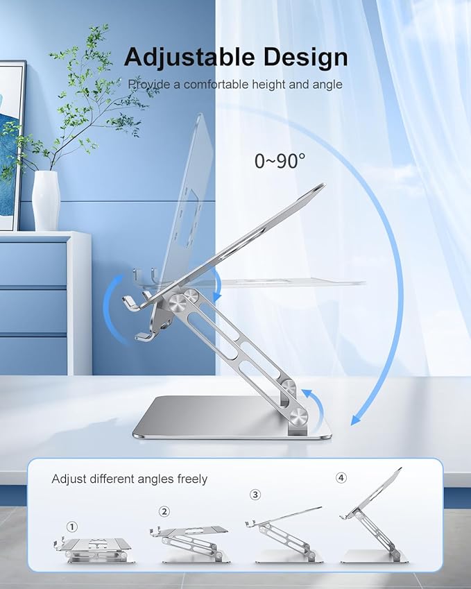 Adjustable Laptop Stand Ergonomic Computer Riser Aluminum Laptop Stand for Desk Portable Notebook Stand Laptop Riser Holder Compatible with 10-17.3’’ Laptops Tablets,Silver