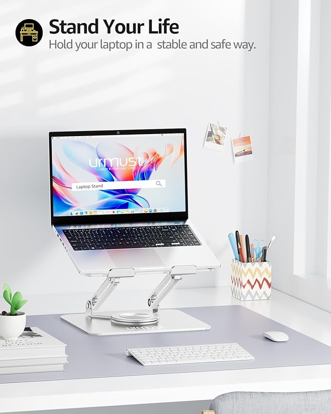 Urmust Laptop Stand for Desk with 360 Rotating Base, Ergonomic Adjustable Laptop Riser for Laptops 10 to 16 Inches