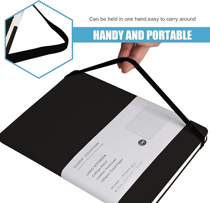 Lined Journal Notebook, 10Pack(Black), 160 Pages, Medium 5.7 inches x 8 inches - 100 gsm Thick Paper, Hardcover