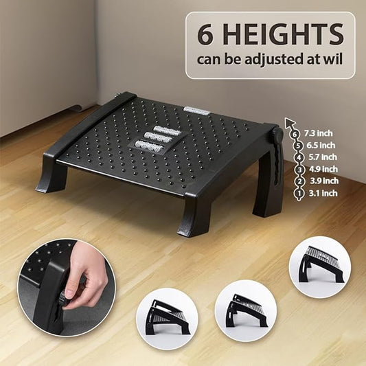 Foot Rest, Six Heights Adjustable Foot Rest for Under Desk at Work, Ergonomic Foot Stool for Under Office Desks, Under Desk Footrest with Foot Massage Roller, Office Leg Rest (Classics)