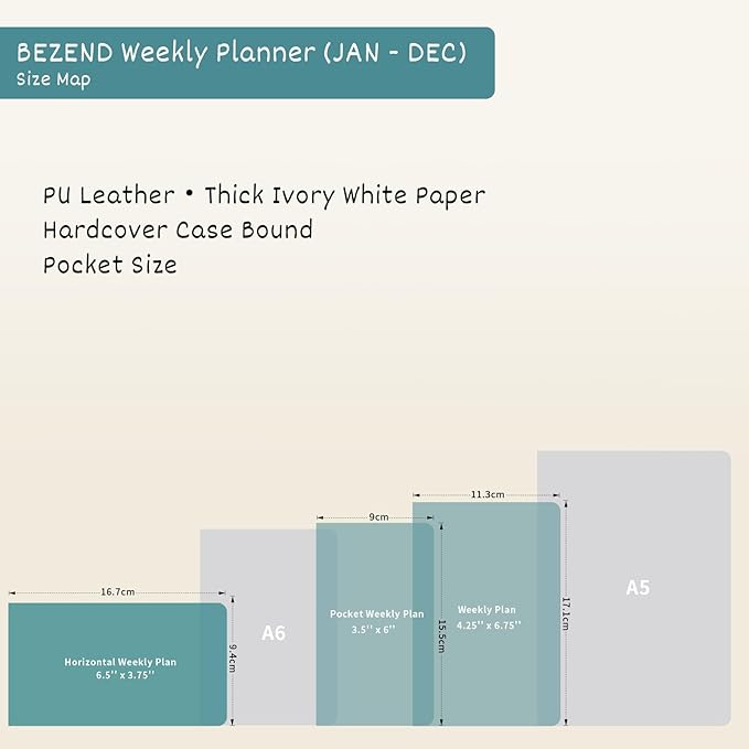 BEZEND Pocket Calendar 2026 Weekly and Monthly (6.5" x 3.75") Horizontal Planner with Vertical Hourly Timeslots, Bookmarks & Inner Pocket, Vegan Leather Hardcover - Lilac