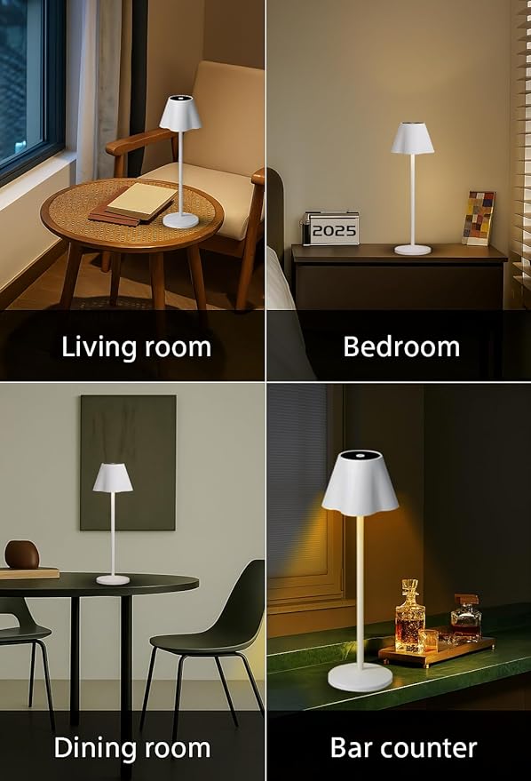 La Luz 13 inch Aluminum Cordless Table Lamps 5200 mAh Battery Operated, 3-Way Dimmable USB-C Port Rechargeable 3.5W Touch Light LED Lamp for Bedroom/Patio/Reading/Desk White