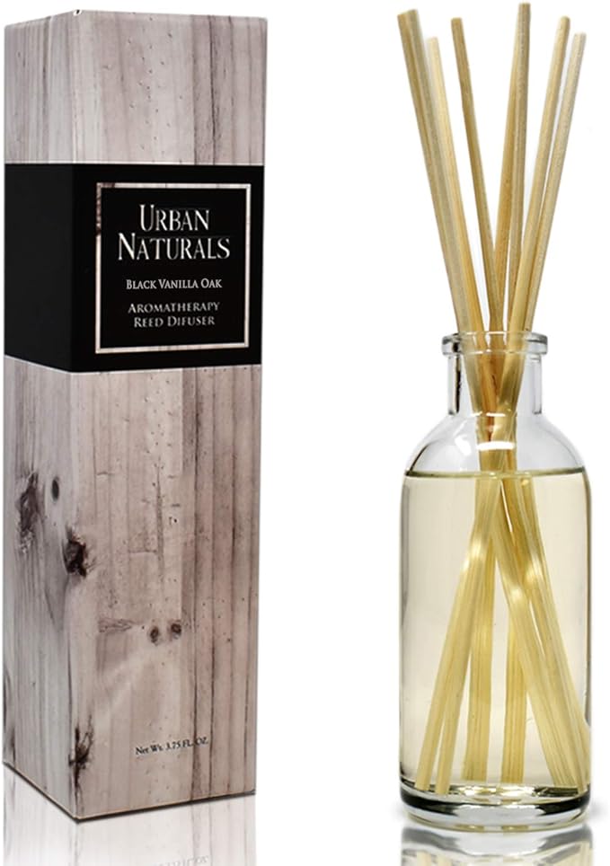 Urban Naturals Black Vanilla Oak Reed Diffuser Gift Set. with Warm Vanilla, Oak, Cedar, Patchouli and Musk Scent Notes. A Sensual, Aromatic Home Fragrance. Vegan. Made in The USA