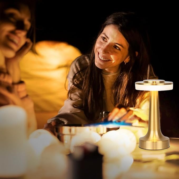 Cordless Metal Desk Lamp, Touch Sensor Control LED Table Lamp,3 Color Stepless Dimmable Battery Powered Lamp for Living Room, Dorm, Home Office (Gold)