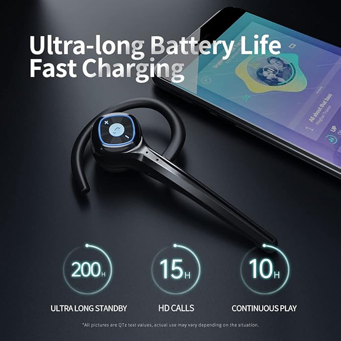 AYI Wireless Bluetooth Earpiece Headphone Dual Noise Cancelling Mic Painless Open-Ear Handsfree Headset Stereo Sound Left/Right Changeable Earhook Earphones for Driving/Business/Gym