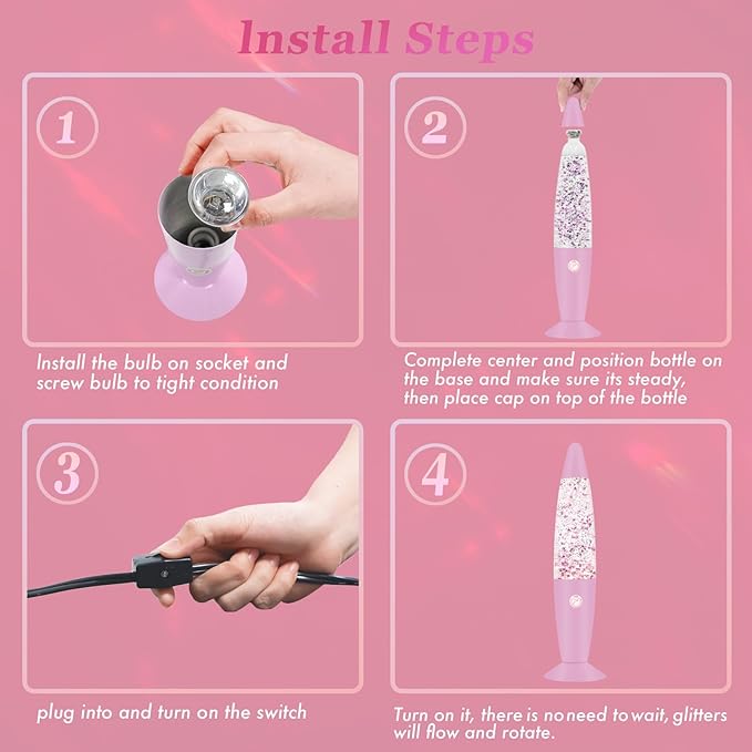 13 Inches Pink Glitter Lamp with Hexagonal and Pentagonal Sparkles for Adults and Kids,Glitter Pink Night Light for Girls Bedroom Home and Party Christmas Thanksgiving Day Decoration