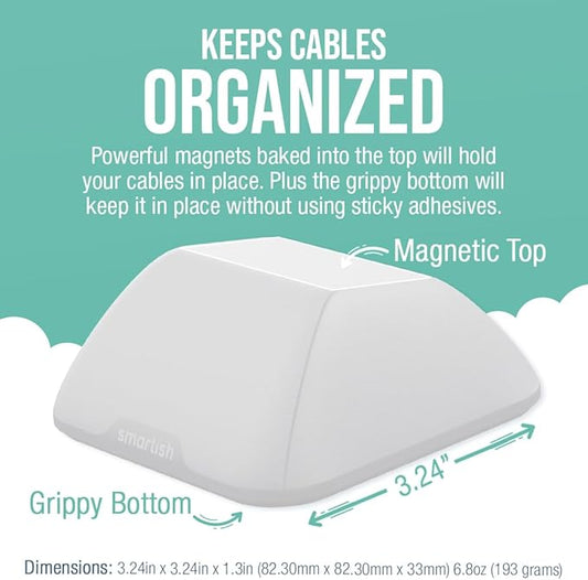 Smartish® Magnetic Cord Holder - Cable Wrangler Organizer with Magnet Clips for Charger Management on Desktop, Nightstand, or Side Table for All Cables, USB-C, Lightning Cables - Snow Day White