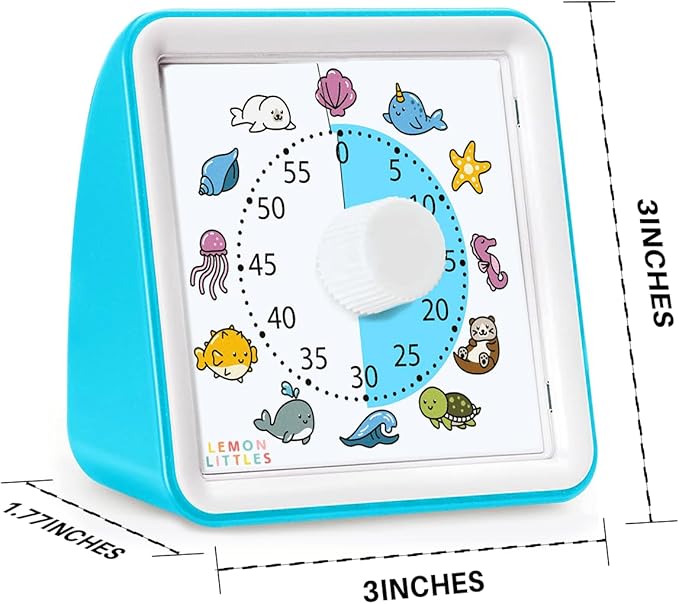 Visual Timer for Kids, Toddler, Autism, ADHD & Preschool Classroom - Animal Silent Countdown Timers - 60 Minute Productivity & Time Management Clock (Sea Creature)