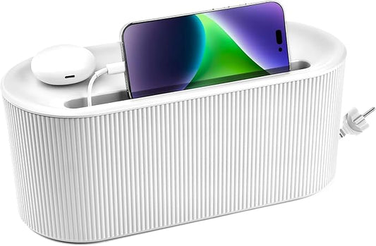 Cable Management Box,Desk Cord Organizer with Groove Cover,Plastic Cord Hider Box,Large Cable Box Organizer,Power Socket Management for TV/Computer/Router/Games Console Cable Storage (White)