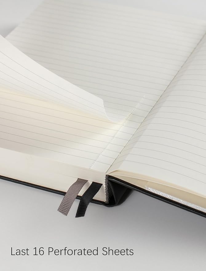 Thick College Ruled Notebook with 366 Numbered Pages, A5 Journal for Writing with 100GSM Lined Paper, Hardcover Leather Notebooks for Women Men School Note Taking Office Work Diary, 5.7"x8.3" Navy