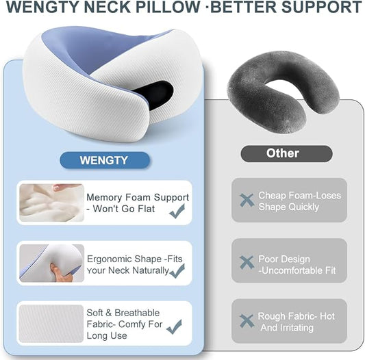 Travel Pillows for Airplanes,Memory Foam Neck Pillow for Traveling,Smooth & Cooling Fabric Plane Pillow for Long Flight,Ideal for Travels,Airplanes,Offices,Cars,Trains (Blue, Standard-Broad Fit)