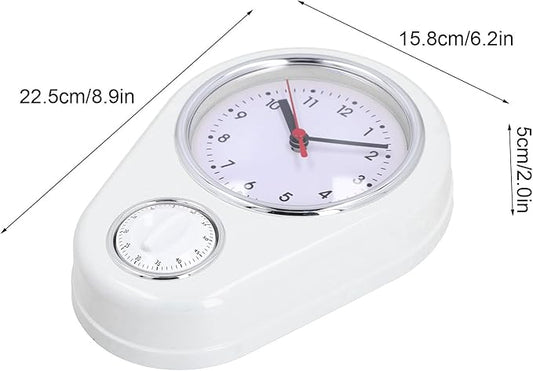 9 Inch Retro Kitchen Timer Wall Clock, Multifunction Innovative Precise Time Silent Operation Quartz Clock for Home Kitchen (White)
