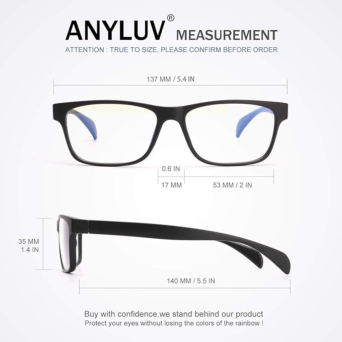 ANYLUV Blue Light Glasses Men Woman, Blue Light Blocking Glasses for Computer Gaming, Eye Strain Relief Eye Protection