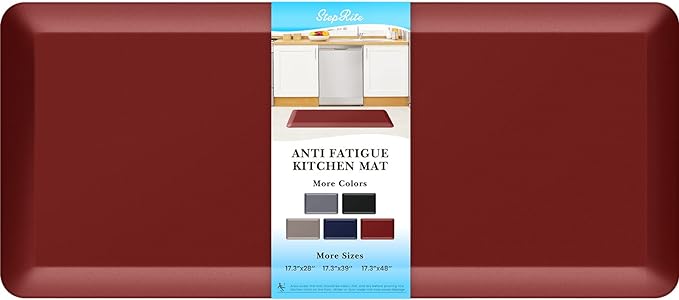 StepRite 4/5 Inch Thick Kitchen Mat Anti Fatigue Mat Kitchen Rugs Kitchen Decor Non-Slip, Stain Resistant, Waterproof Kitchen Mats Desk Mat for Kitchen, Office, Workshop, Red, 17'' x 39''