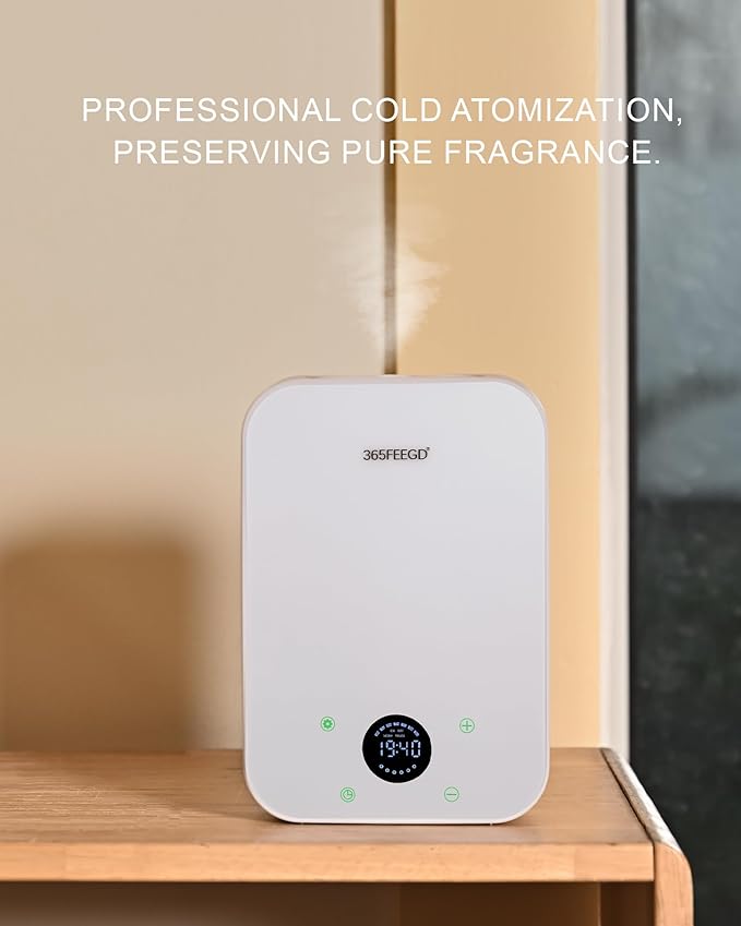 Waterless Essential Oil Diffuser, Portable Bluetooth Aromatherapy Device for Home, 24/7 Customizable Schedule, 1600 sq ft Coverage, 2×D Cell or Plug-in Powered (Dual Power-White)