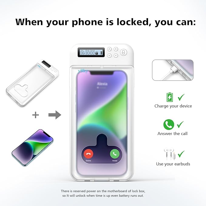 ySky Timed Phone Lock Box for iPhone & Android - Self-Control Timer to Help Kids & Students Focus Back - Translucent