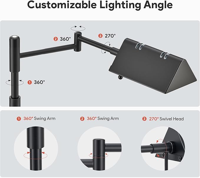 VONLUCE LED Desk Lamp, Adjustable Industrial Style Metal Table Lamp, Dimmable Reading Lamp for Living Room Bedroom Office, Black