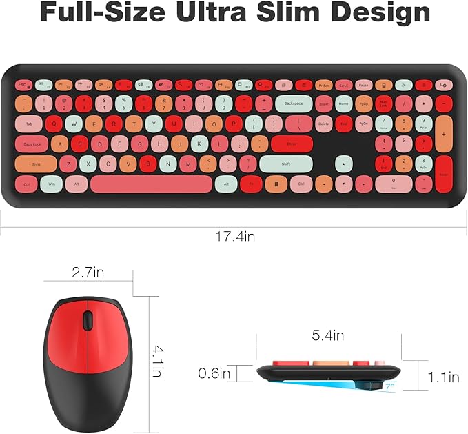 MOFii Computer Wireless Keyboard Mouse Combo, Full-Sized Office Keyboard, USB 2.4GHz Connection and Optical Mouse for PC Laptop Desktop Windows (Black-Colorful)