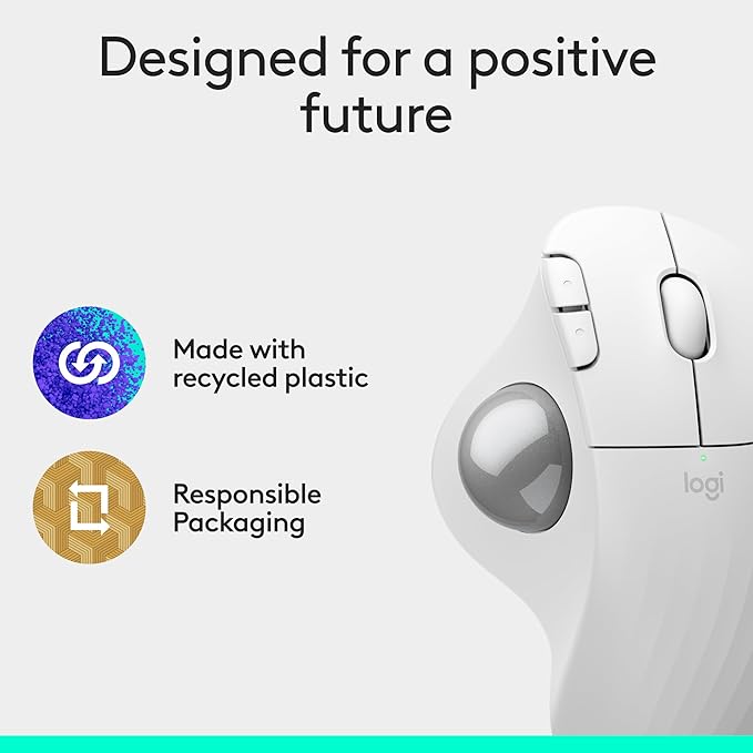 Logitech Ergo M575S Wireless Trackball Mouse, Wireless Ergonomic Mouse with Bluetooth and Encrypted Dongle, Comfortable Thumb Control, Precise and Smooth Tracking, for PC/Mac - Off- White Silver Ball