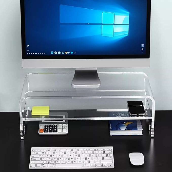 Acrylic Monitor Stand, 2 Tier Computer Monitor Stand Riser,16 inch Acrylic Computer Monitor Stand Riser for iMac, PC, Desktop, Laptop, TV Screen with Extra Storage Space Home Office
