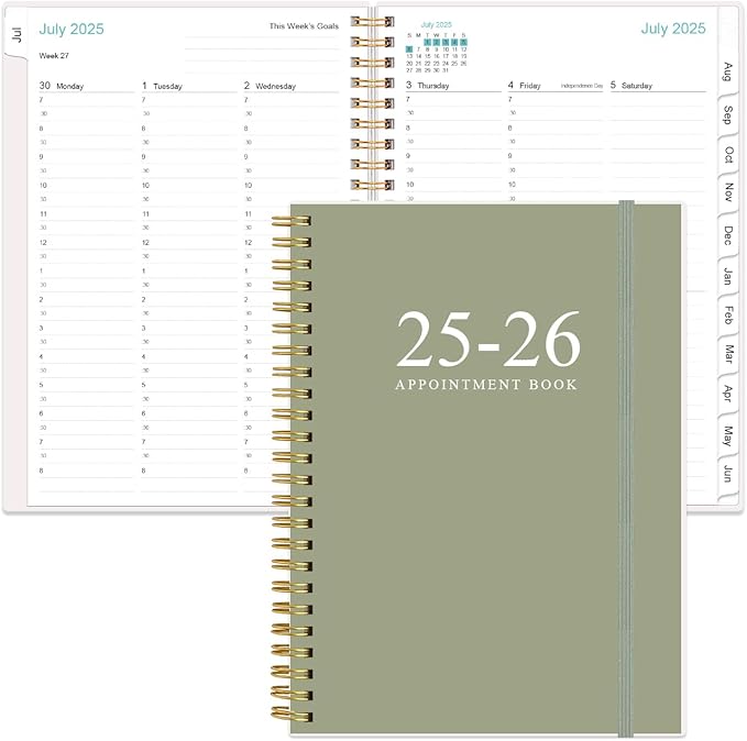 2025-2026 Appointment Book & Planner - Hourly Planner from July 2025 - June 2026, Weekly Appointment Book 2025-2026 with 30-Minute Interval, 6.4" x 8.5", Teal