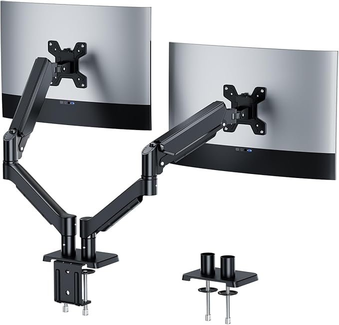 Dual Monitor Mount, Adjustable Monitor Desk Mount Swivel VESA Bracket with C Clamp, Computer Monitor Arms Up to 32 Inches, Hold Max 22lbs, Black