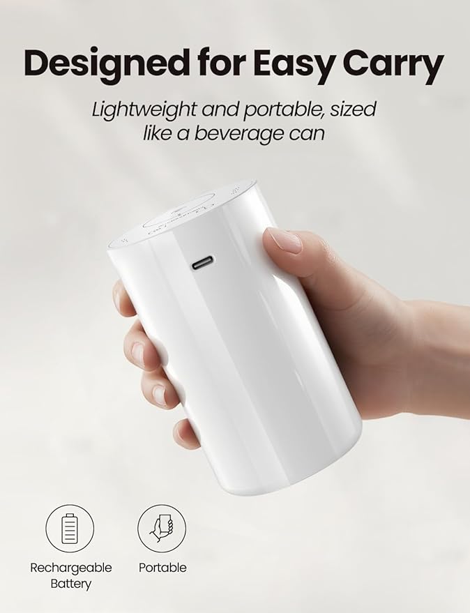 Waterless Essential Oil Diffuser, Portable Aromatherapy Diffuser with 20mL Capacity, Battery Operated Mini Scent Diffuser,3 Mist Levels & Timers, Leak-Free, for Home, Car, Office (White)