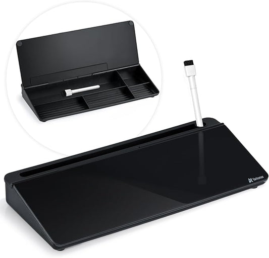 Varhomax Desktop Whiteboard with Storage, Desk Organizer Dry Erase Glass White Board to-do List Memo Notepad for Home Office and School Supplies (Black)