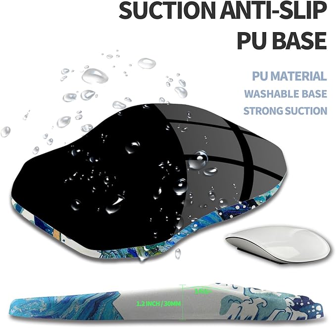 Ergonomic Raised Mouse Pad Wrist Support with Bilateral Slope Memory Foam Mousepad for Wrist Rest and Carpal Tunnel Pain Relief 11.8x7.9〃Starry Night Waves