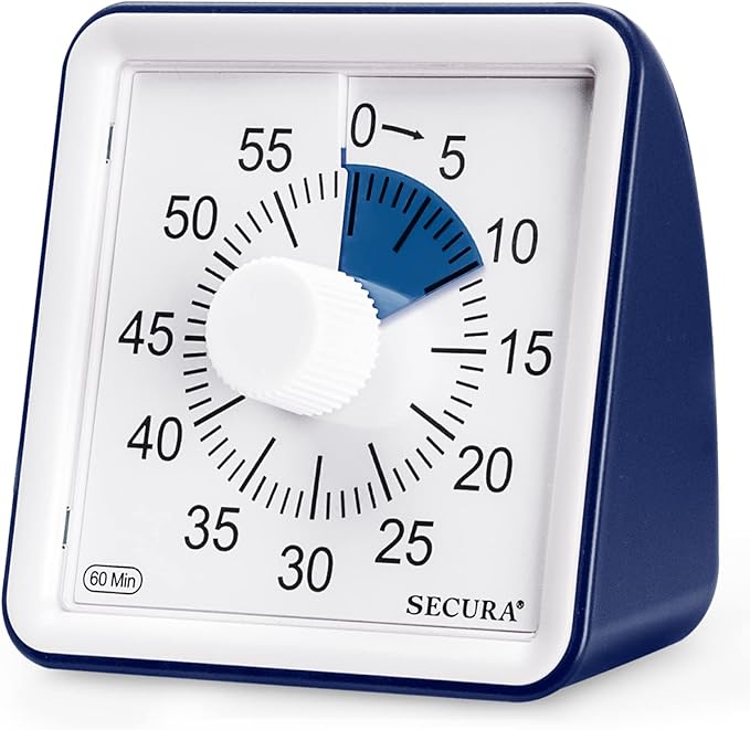Secura 60-Minute Visual Timer, Classroom Timer, Countdown Timer for Kids and Adults, Time Management Tool for Teaching (Navy Blue & Navy Blue)