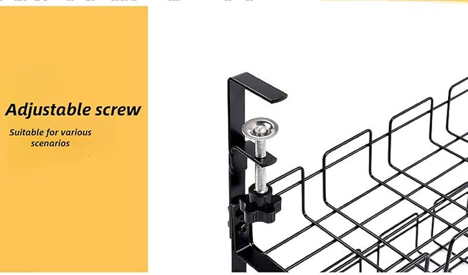 Metal Under Desk Cable Management Tray No Drill, 2-storey, Retractable Power Strip Holder with Clamps Tray with Desk Wire Management and Cord Organizer for Home Office (Black, 2L)