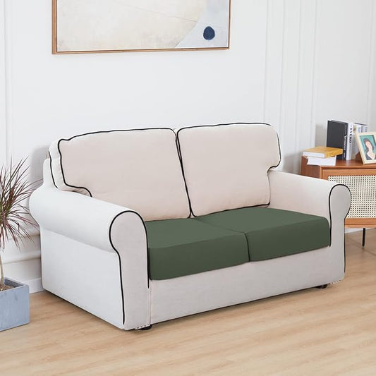 Easy-Going 100% Waterproof Chair Sofa Seat Cushion Slipcovers Couch Cushion Cover Stretch Furniture Protector for Kids, Pets (2-Piece Loveseat Cushion, Grayish Green)