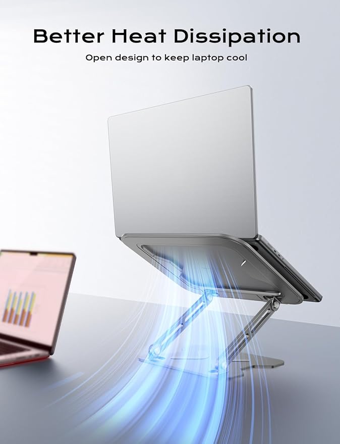 Adjustable Laptop Stand for Desk, Portable Laptop Riser Holder Foldable, Metal Ergonomic Computer Notebook Stand Holder for MacBook Air Pro, Dell, HP 10-16'' Silver